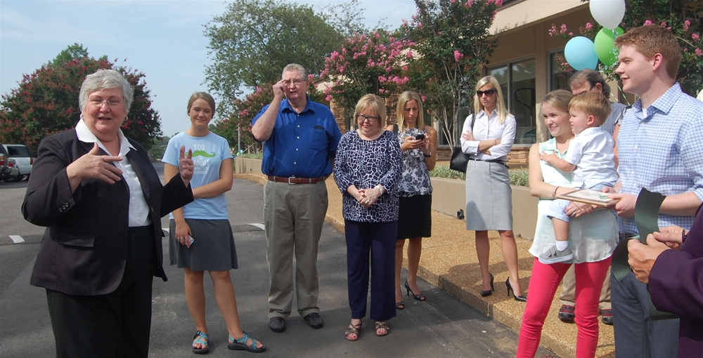 Germantown Mayor Sharon Goldsworthy speaks at the Ribbon Cutting of Saddle Creek Orthodontics
